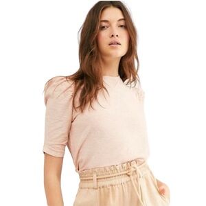 Free People Just a Puff Textured Top in Peach Fuzz